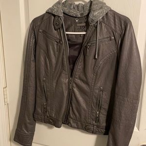 Leather jacket - detachable hood